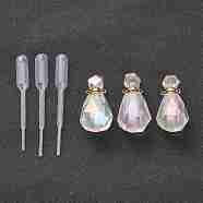 Angel Aura Quartz, Faceted, Electroplated Natural Quartz Crystal Perfume Bottle Pendants, with Golden Tone Stainless Steel Findings and Plastic Dropper, AB Color Plated, 35.5mm, Hole: 1.8mm(G-A184-05)