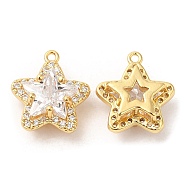 Brass and Clear Cubic Zirconia Pendants, Star, Real 18K Gold Plated, 13.5x12x6.5mm, Hole: 1mm(ZIRC-Q202-06G)