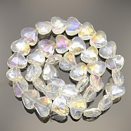 Faceted Heart Electroplate AB Color Plated Glass Beads Strands, Ghost White, 16.5x19.5x9mm, Hole: 1mm, about 40pcs/strand, 24.4 inch(EGLA-P010-AB01)