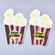 Computerized Embroidery Cloth Iron On Patches, with Paillette, Costume Accessories, Appliques, Pop Corn, White, 111x69x1.5mm(FIND-T030-074)