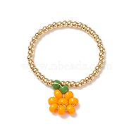Glass & Brass Braided Fruit Finger Ring for Women, Colorful, Orange Pattern, US Size 9 3/4(19.5mm)(RJEW-TA00047-04)