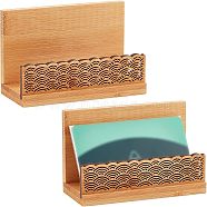 2Pcs Chinese Style Rectangle Bamboo Business Card Holder, Name Card Stand with Sculpture Wave Pattern, Goldenrod, 4.5x10x6.5cm(DJEW-OC0001-13)