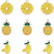 Alloy Pendants, with Epoxy Resin, Banana/Pineapple/Orange, Golden, Gold, 27.5x16.5x1.5mm, Hole: 2mm, 3 Shapes,10pcs/Shape, 30pcs/box(RESI-CA0001-09)