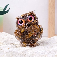 Resin Owl Display Decoration, with Natural Tiger Eye Chips inside Statues for Home Office Decorations, 50x60mm(PW-WG50315-05)