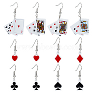 3 Set 3 Styles Playing Card Theme Resin Dangle Earrings with Alloy Pins, Asymmetrical Earrings, Mixed Color, 27~48x8~30mm, 1 Set/style(EJEW-FI0003-01)