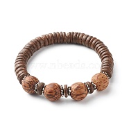 Natural Coconut Wood Beads Stretch Bracelets, with Tibetan Style Alloy Bead Caps, Coconut Brown, Inner Diameter: 2-1/4 inch(5.55cm), 11.5mm(BJEW-JB06643)