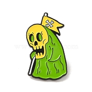 Halloween Enamel Pins, Black Alloy Brooches, Skeleton, 30x17.5x1.5mm(JEWB-R272-02B)