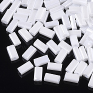 Glass Seed Beads, Opaque Colours Lustered, Round Hole, Flat Rectangle, White, 4~7x3~3.5x2~2.5mm, Hole: 1~1.2mm, about 2500pcs/bag(SEED-S028-02A-02)