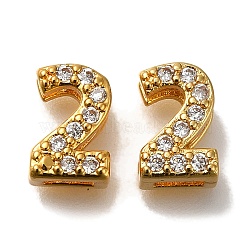 Rack Plating Number Brass Micro Pave Clear Cubic Zirconia Silde Charms, Long-Lasting Plated, Lead Free & Cadmium Free, Large Hole Bead, Real 18K Gold Plated, 9x6x4.5mm, Hole: 7x1.5mm(KK-A231-13C)