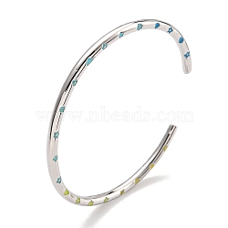 Brass Enamel Cuff Bangles for Women, Platinum, Flower, Inner Diameter: 2x2-1/4 inch(5x5.55cm)(BJEW-G703-08A-P)