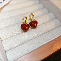 Alloy & 925 Sterling Silver Hoop Earrings, Heart, Golden, 24x5mm(EJEW-Q013-03G)