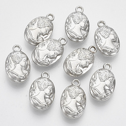 Plating ABS Plastic Portrait Pendants, Oval with Women, Platinum, 24x15x7mm, Hole: 2mm(KY-N007-07B)