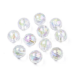 UV Plating Transparent Rainbow Iridescent Acrylic Beads, Faceted Round, Clear AB, 10mm, Hole: 1.6mm(OACR-N008-160)