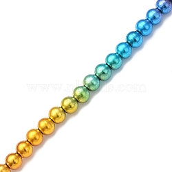 Electroplate Synthetic Non-magnetic Hematite Beads Strands, Round, Rainbow Plated, 8x7mm, Hole: 1.5mm, about 53pcs/strand, 14.88 inch(37.8cm)(G-F740-01B)