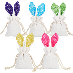 BENECREAT 5Pcs 5 Colors Easter Rabbit Ear Linen Cloth Storage Pouches, Rectangle Drawstring Bags, for Candy Gift Bags, Mixed Color, 30~31x14~14.5x0.8~0.83cm, 1pc/color(ABAG-BC0001-61)