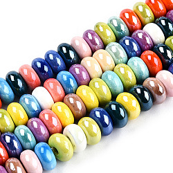 Handmade Porcelain Bead Strands, Bright Glazed Porcelain, Flat Round, Mixed Color, 9.5x5mm, Hole: 2.5mm, about 60pcs/strand, 11.50 inch(29.2cm)(X-PORC-N007-23)