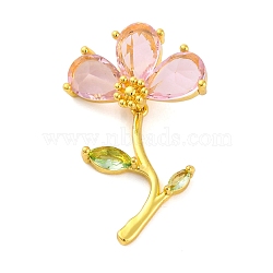 Brass Micro Pave Cubic Zirconia Pendants, Flower, Real 14K Gold Plated, 30x19x8mm, Hole: 6x3mm(KK-A232-11G)