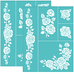Self-Adhesive Silk Screen Printing Stencil, for Painting on Wood, DIY Decoration T-Shirt Fabric, Turquoise, Rose Pattern, 220x280mm(DIY-WH0338-056)