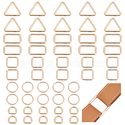 WADORN 50Pcs 5 Style Iron Buckle Clasps, For Webbing, Strapping Bags, Garment Accessories, Square/Triangle/Rectangle/Rectangle/D Rings, Golden, 41x41x4mm, Hole: 33x33mm, 10pcs/style(IFIN-WR0001-12)