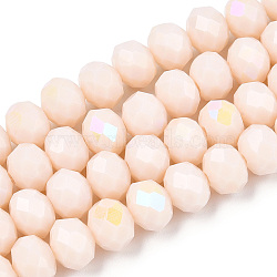 Electroplate Opaque Solid Color Glass Beads Strands, Half Rainbow Plated, Faceted, Rondelle, Antique White, 10x8mm, Hole: 1mm, about 63~65pcs/strand, 19.2~20 inch(48~50cm)(EGLA-A034-P10mm-L20)