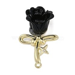 Golden Alloy Resin Pendants, Flower, Black, 34.5x21x14.5mm, Hole: 1.6mm(FIND-U017-07G-03)