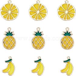 Alloy Pendants, with Epoxy Resin, Banana/Pineapple/Orange, Golden, Gold, 27.5x16.5x1.5mm, Hole: 2mm, 3 Shapes,10pcs/Shape, 30pcs/box(RESI-CA0001-09)