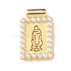 Brass & Plastic Pearl Pendants, Rectangle with Saint Charms, Golden, 23x14.5x4mm, Hole: 2mm(KK-L269-01G-02)