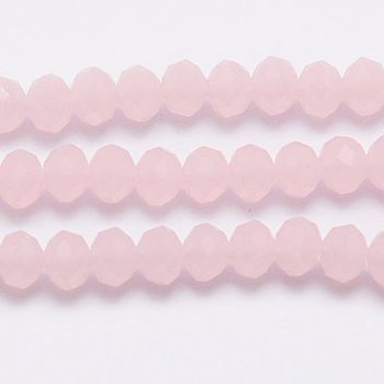Imitation Jade Glass Bead Strands, Faceted, Rondelle, Pink, 3.5x2.5~3mm, Hole: 1mm, about 139pcs/strand, 14 inch