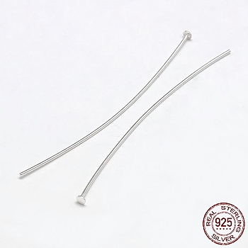 925 Sterling Silver Flat Head Pins, Silver, 50x0.5mm, Head: 2mm