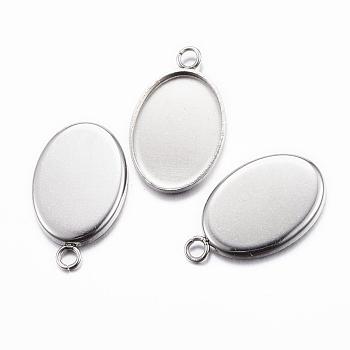 304 Stainless Steel Pendant Cabochon Settings, Plain Edge Bezel Cups, Oval, Stainless Steel Color, Tray: 14x10mm, 17.5x11x1.5mm, Hole: 2mm
