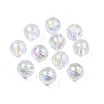 UV Plating Transparent Rainbow Iridescent Acrylic Beads, Faceted Round, Clear AB, 10mm, Hole: 1.6mm