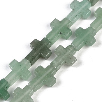 Natural Green Aventurine Beads Strands, Cross, 15x11.5x4.5mm, Hole: 0.7mm, about 25pcs/strand, 15.75''(40cm)