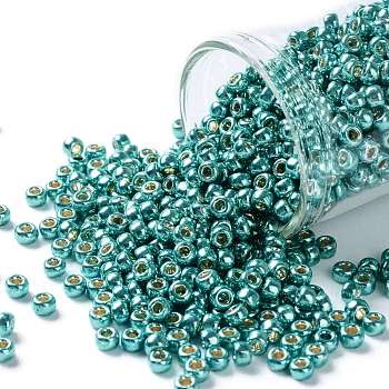 TOHO Round Seed Beads, Japanese Seed Beads, (PF569) PermaFinish Turquoise Metallic, 8/0, 3mm, Hole: 1mm, about 1111pcs/50g