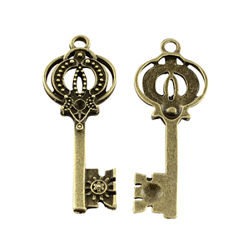 Tibetan Style Alloy Pendants, Cadmium Free & Nickel Free & Lead Free, Skeleton key, Antique Bronze, 42x16x2mm, Hole: 2.5mm