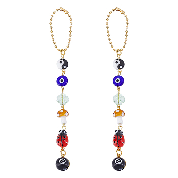 Alloy & Resin Keychain Chain Pendant Decorations, Mixed Shapes, Colorful, 150mm