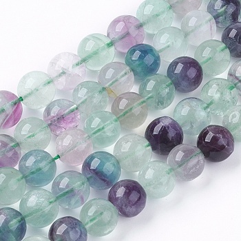 Natural Fluorite Bead Strands, Grade AB, Round, 10mm, Hole: 1mm, 38pcs/strand, 15 inch