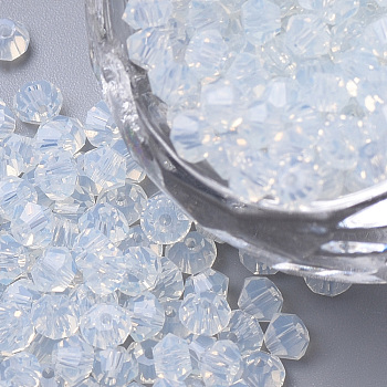 Imitation 5301 Bicone Beads, Transparent Glass Faceted Beads, Azure, 6x5mm, Hole: 1.3mm, about 288pcs/bag