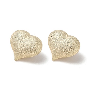 Brass Stud Earrings, Heart, Golden, 26x30x11.5mm