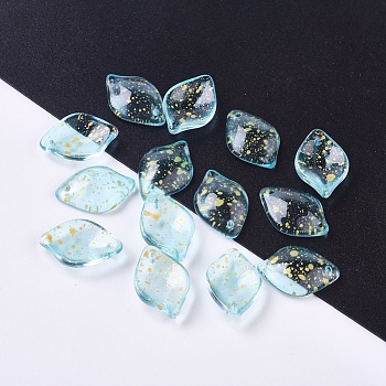 Transparent Glass Pendants, with Glitter Powder, Petal, Sky Blue, 19x13x4.5mm, Hole: 1mm