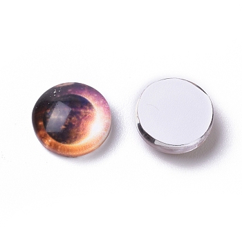 Glass Cabochons, Half Round/Dome, Planet Print Pattern, Colorful, 10x4mm
