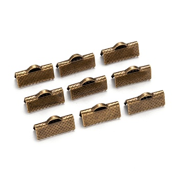 Iron Ribbon Crimp Ends, Nickel Free, Antique Bronze Color, about 8mm long, 16mm wide, hole: 1mm