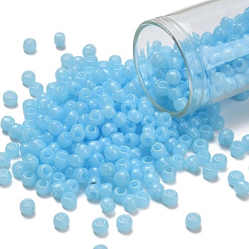 TOHO 6/0 Round Beads, Japanese Seed Beads, (1143) Translucent Aqua Blue, 4mm, Hole: 1.5mm, about 840pcs/50g