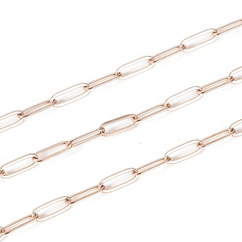 Ion Plating(IP) 304 Stainless Steel Paperclip Chains, Drawn Elongated Cable Chains, Soldered, with Spool, Rose Gold, 10x3.5x0.8mm, about 32.8 Feet(10m)/roll