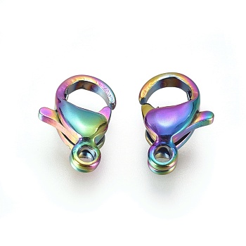 Ion Plating(IP) 304 Stainless Steel Lobster Claw Clasps, Parrot Trigger Clasps, Rainbow Color, 9x6x3mm, Hole: 1mm
