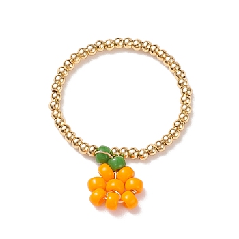 Glass & Brass Braided Fruit Finger Ring for Women, Colorful, Orange Pattern, US Size 9 3/4(19.5mm)