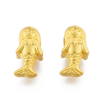 Alloy European Beads, Large Hole Beads, Matte Style, Mermaid, Matte Gold Color, 16x8.5x8mm, Hole: 5mm