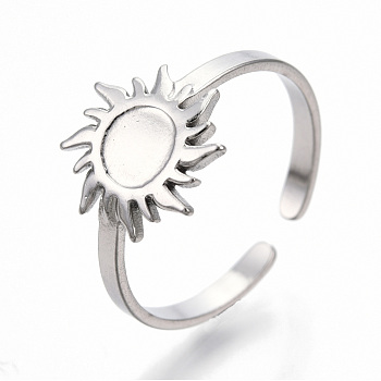 304 Stainless Steel Sun Cuff Rings, Open Rings for Women Girls, Stainless Steel Color, US Size 7(17.9mm)