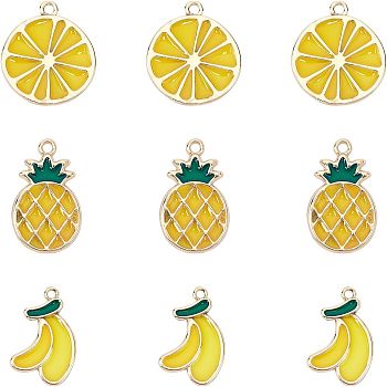 Alloy Pendants, with Epoxy Resin, Banana/Pineapple/Orange, Golden, Gold, 27.5x16.5x1.5mm, Hole: 2mm, 3 Shapes,10pcs/Shape, 30pcs/box