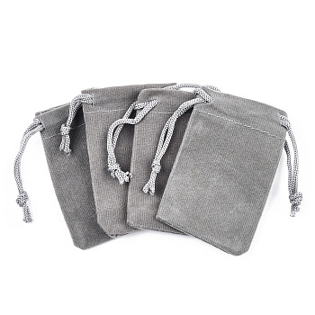 Rectangle Velvet Pouches, Gift Bags, Gray, 7x5cm