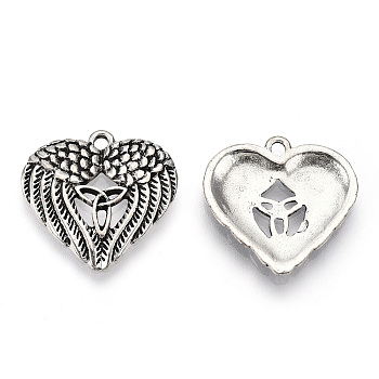 Tibetan Style Alloy Pendants, Cadmium Free & Lead Free, Heart with Wing & Trinity Knot, Antique Silver, 22x22.5x2mm, Hole: 2mm